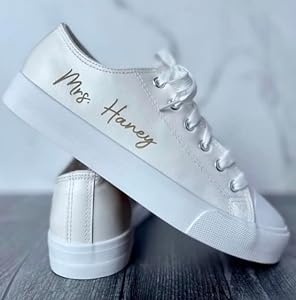 Custom White Wedding Sneakers with Bride’s Name
