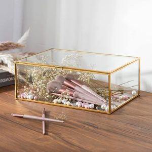 Elegant Glass Jewelry Box with Gold Frame