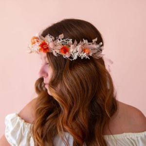 Golden Glow Crown with Neutral Blooms & Dried Palm