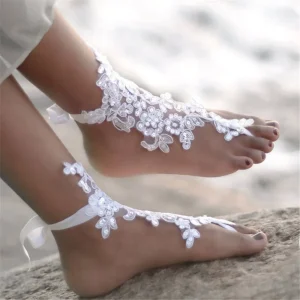 Barefoot Bridal Sandals with Beads & Lace